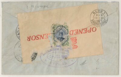 Rare Postally used cover to Switzerland Passed Censor via Bombay, Certified